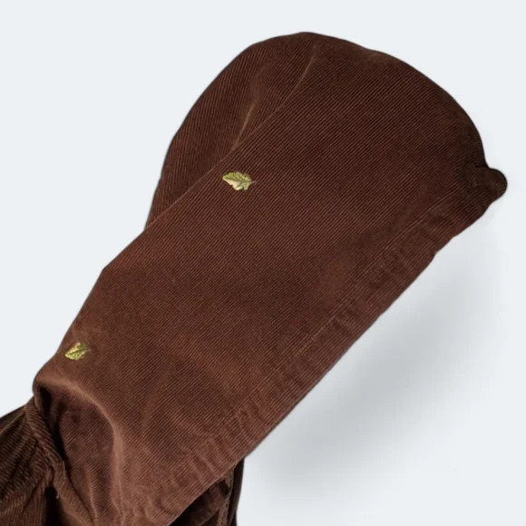 Vintage Corduroy Button Up Hoodie Casablanca Sport Brown 90s Leaf Embroidery - Picture 10 of 13